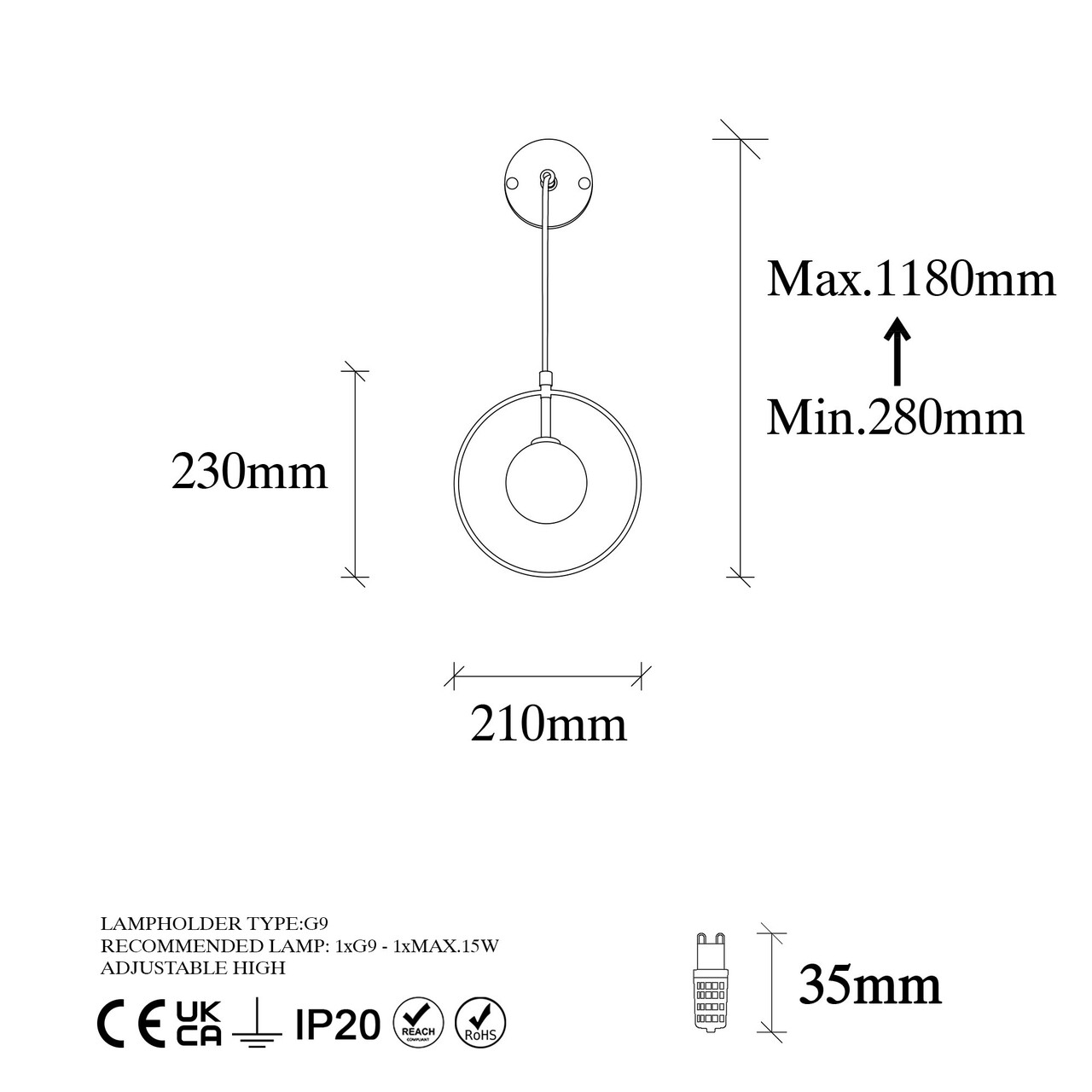 Aplica de perete, Fulgor, 942FLG2105, Metal, Alb/Negru