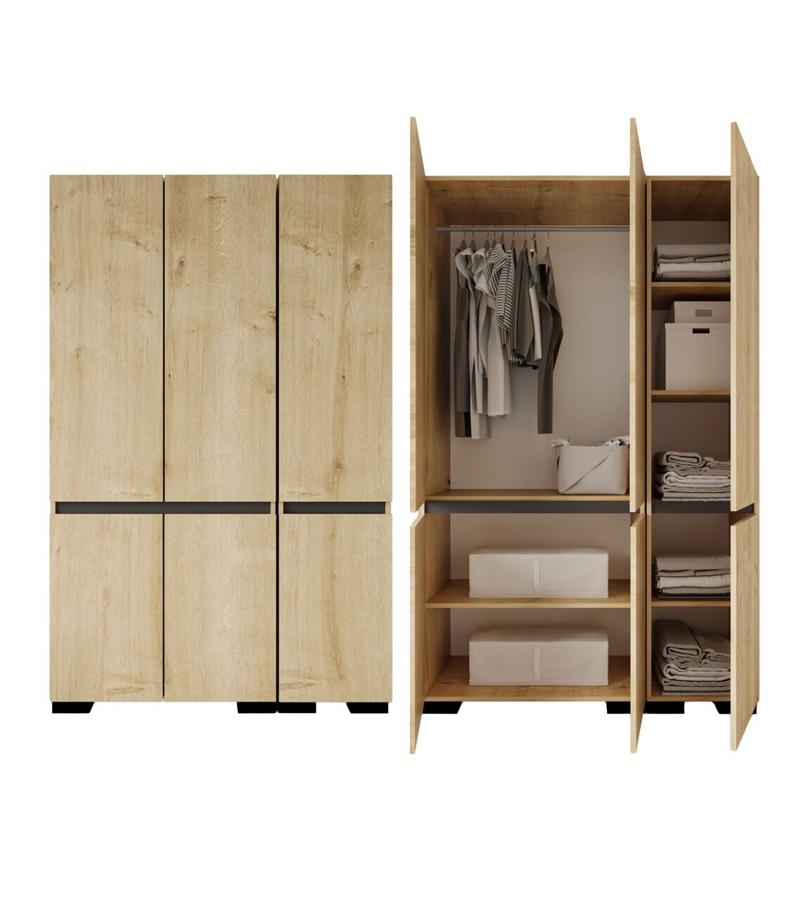Dulap pentru haine, Hanah Home, Floransa 135, 135x210x52 cm, PAL MELAMINAT, Stejar safir / Antracit — imaginea 5