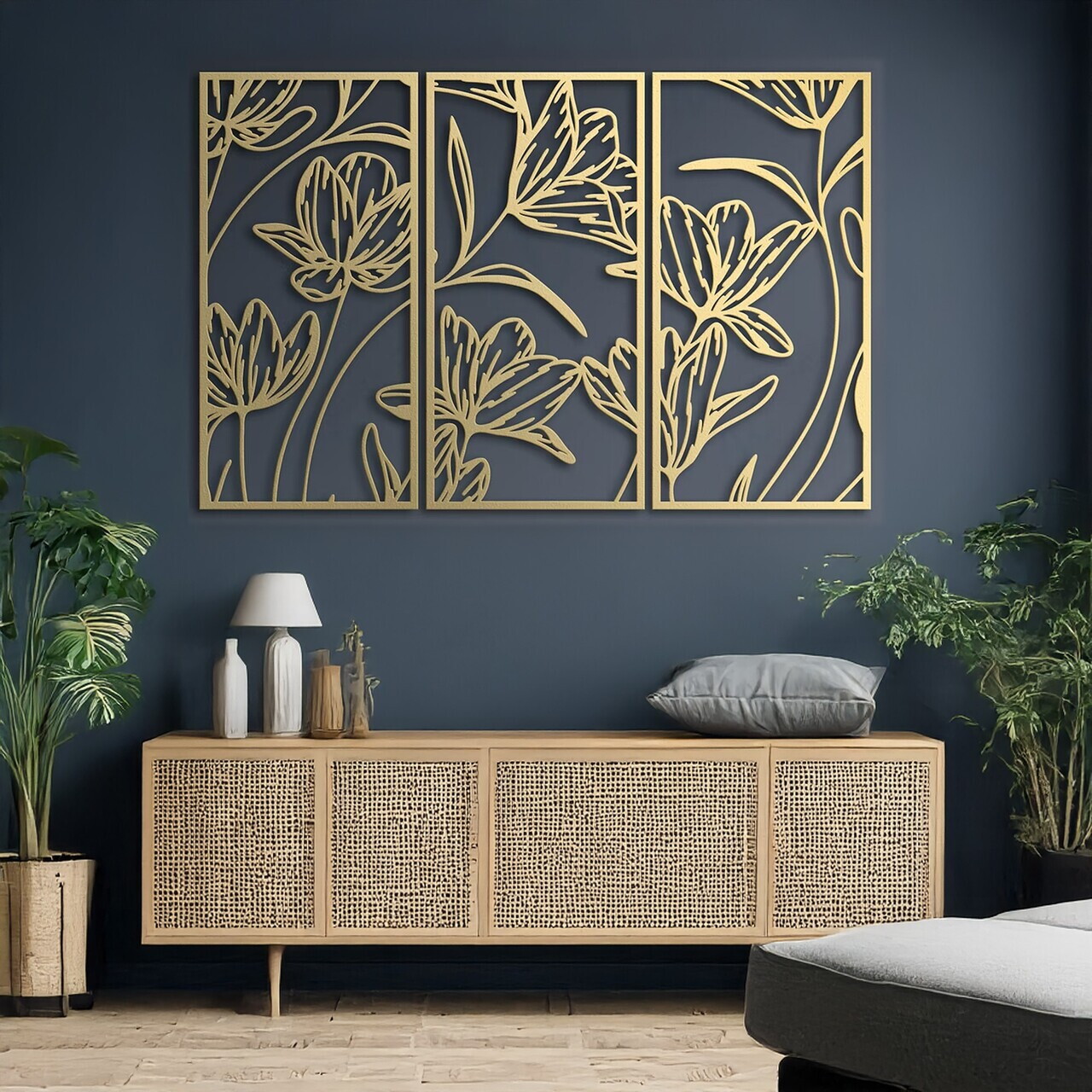 Set de accesorii decorative de perete din metal, DCV-1115-MT, Dimensiune: 25 x 50 cm (3 bucăți), Auriu