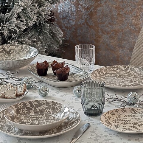 Serviciu de masa, 18 piese, Tognana, Madison Foliage, portelan, alb/gri Bucatarie