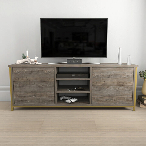 Comoda tv, retricy, otis, 140x35.3x50.8 cm, pal, auriu / gri închis