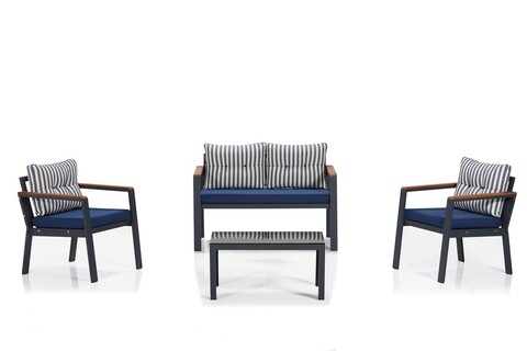 Set mobilier de gradina, clara, defne bahçe oturma grubu, albastru închis / negru / alb / gri