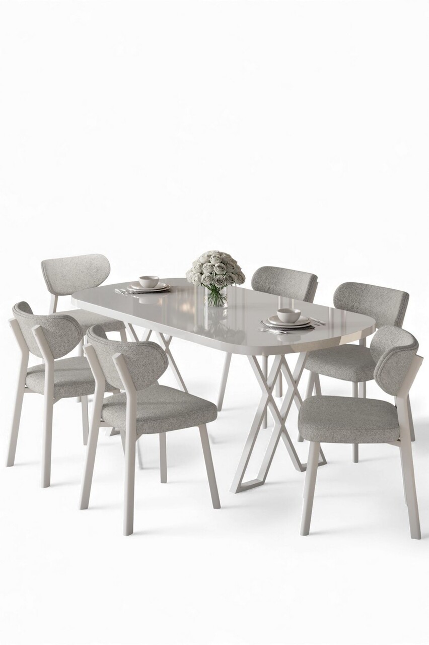 Set masă și scaune (7 piese), Hanah Home, Axton, Alb/Gri - view 2
