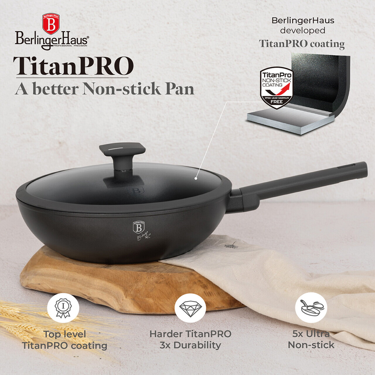 Tigaie Wok cu capac Berlinger Haus, Anthracite, 28 cm, 3.2 L, aluminiu forjat, antracit mat - imagine 11