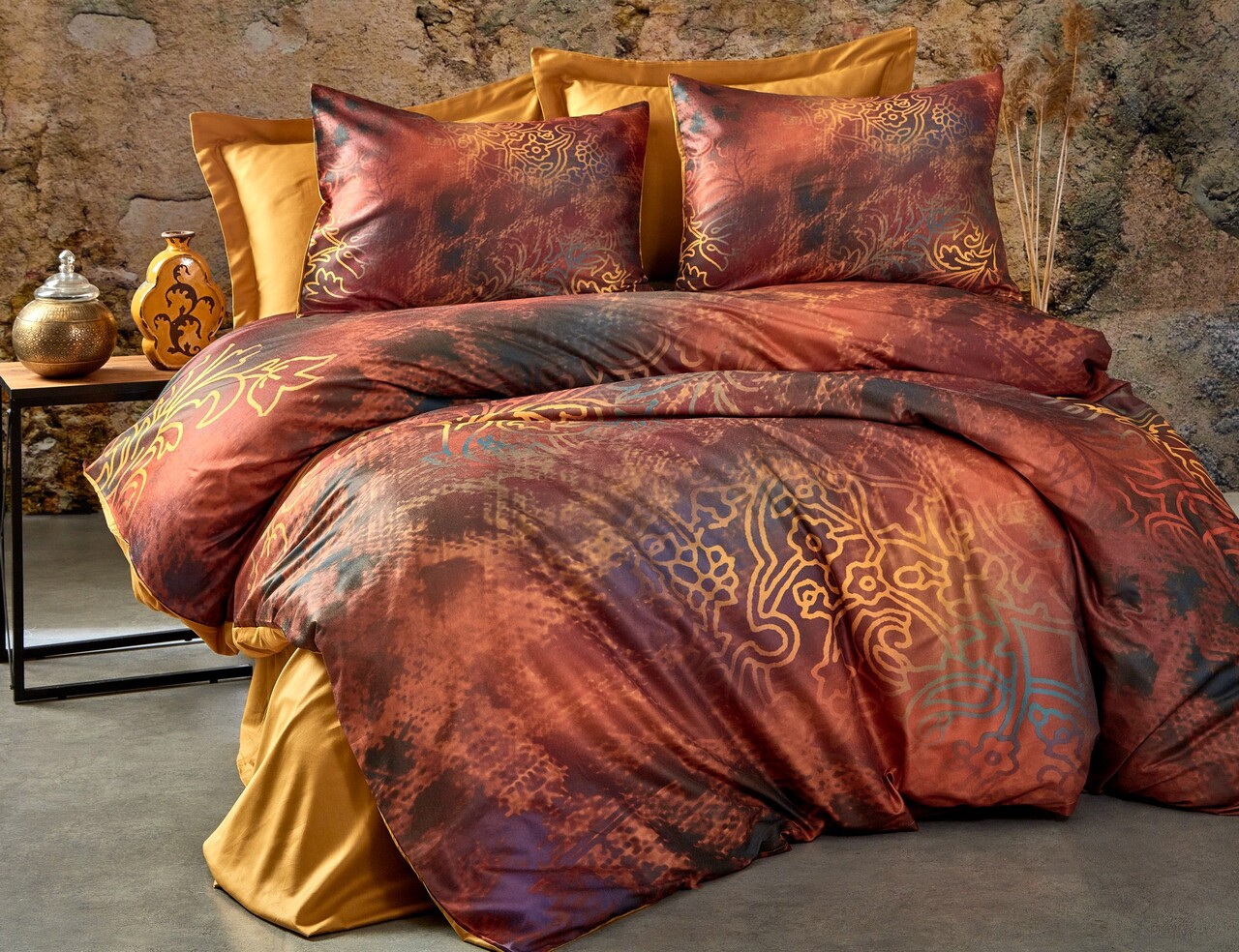 Lenjerie de pat dubla, Rue, Pearl Home, Poliester Satinat