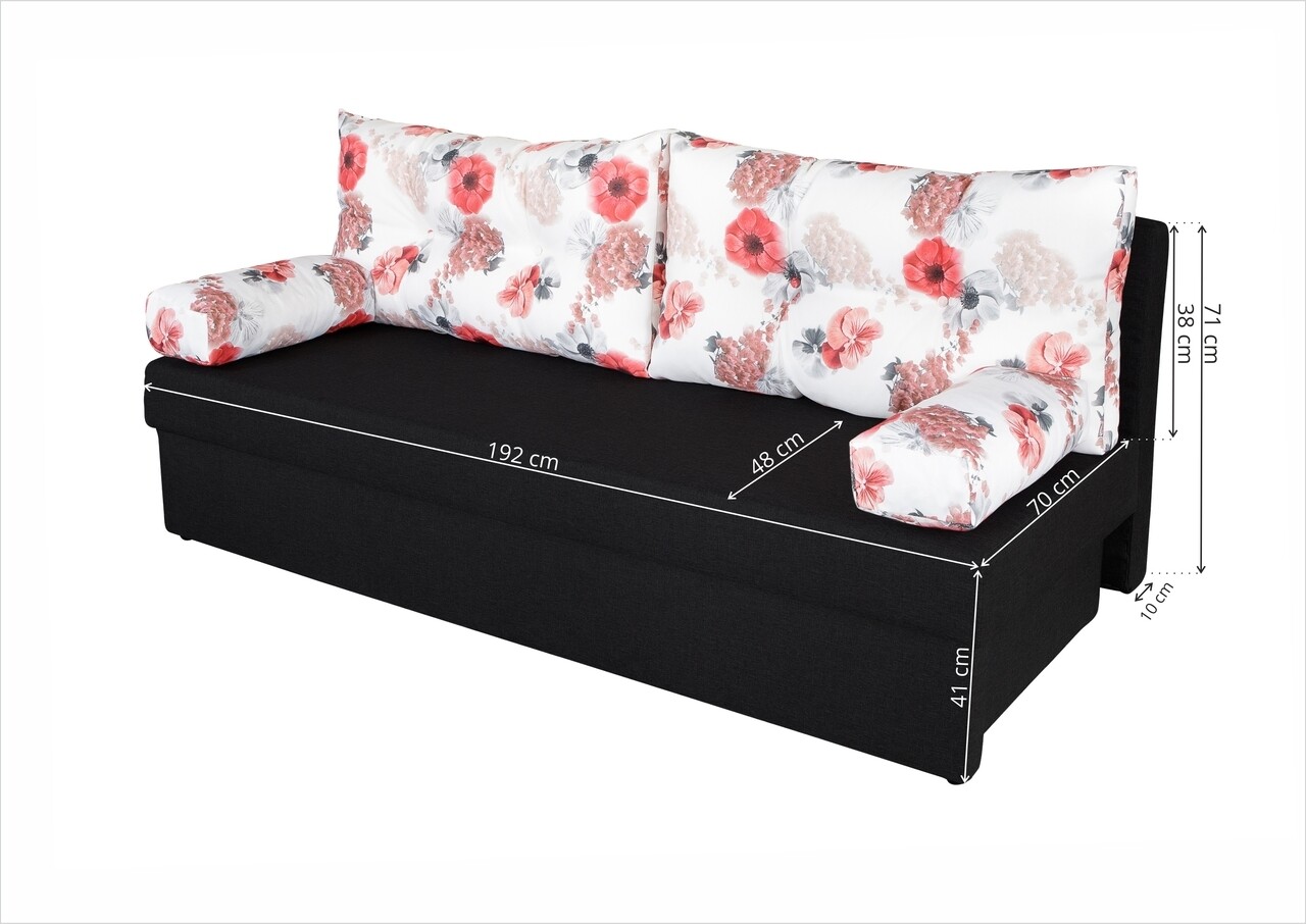 Canapea Extensibila Alfi Anthracite 192x80x77 Cm Cu Lada De Depozitare, Roses Flower