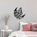 Decoratiune de perete, Butterfly And Flower 2, Metal, Dimensiune: 47 x 1,5 x 49 cm, Negru