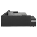 Coltar extensibil cu sezlong interschimbabil, Oliver, 332 x 207/171 x 88/71 cm, piele ecologica/stofa, negru/gri