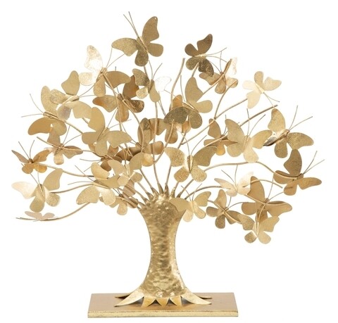 Decoratiune tree with butterflies, mauro ferretti, 63x13.5x60 cm, fier, auriu