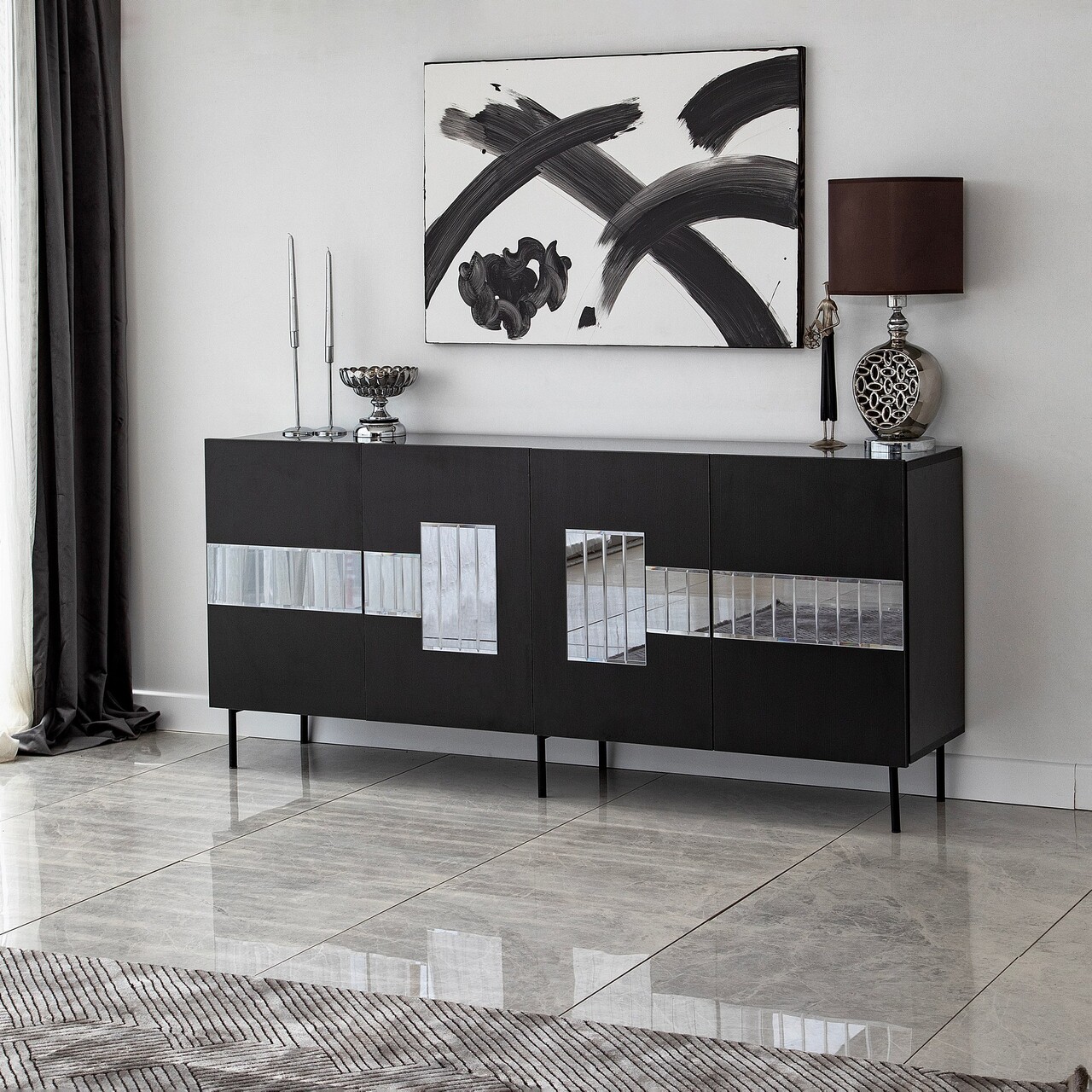 Consola, Neostill, Paris, 180x80x40 cm, PAL, Negru / Fume - 2 | YEO