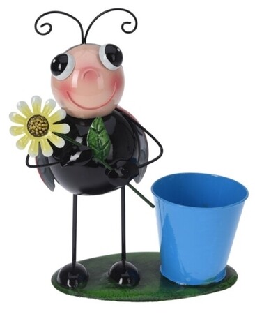 Ghiveci Ladybug, 20x10.5x28.5 cm, metal, multicolor