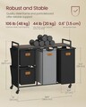 Cos de rufe cu 4 compartimente si roti, Vasagle, 150 L, 98.6x33x80.5 cm, otel/PAL/tesatura Oxford, negru/gri