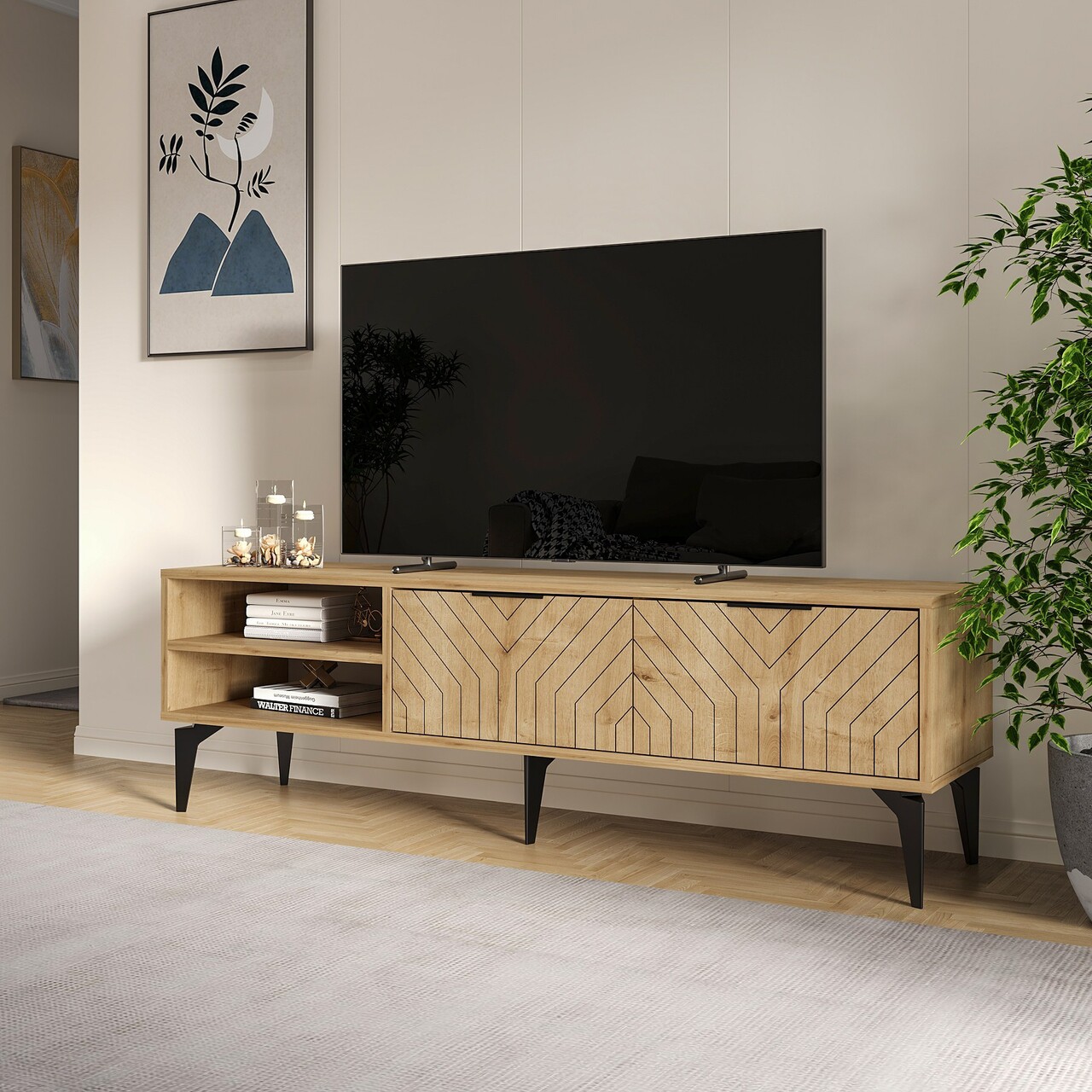 Comoda TV, Odessa, Regina, 160x50x29.6 cm, Maro - 2 | YEO