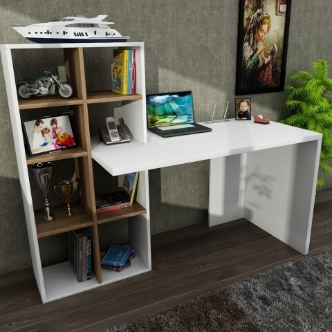 Birou Wooden Art, Win White Walnut, 151×123.6×60 cm mezoni.ro