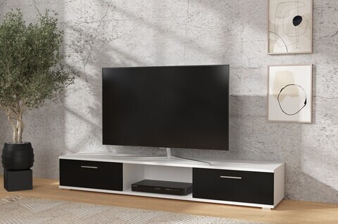 Comoda TV ADRK, Sella, 176x40x28 cm, PAL laminat, negru mat/alb mat