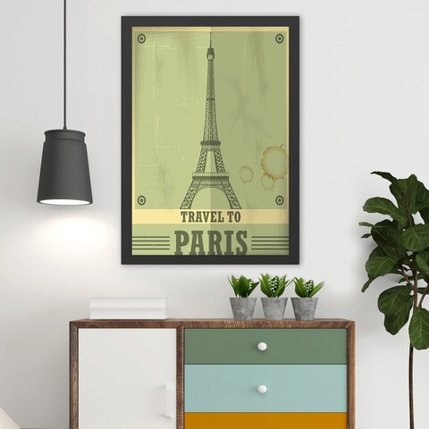 Tablou decorativ, Travel To Paris (55 x 75), MDF , Polistiren, Verde Colton