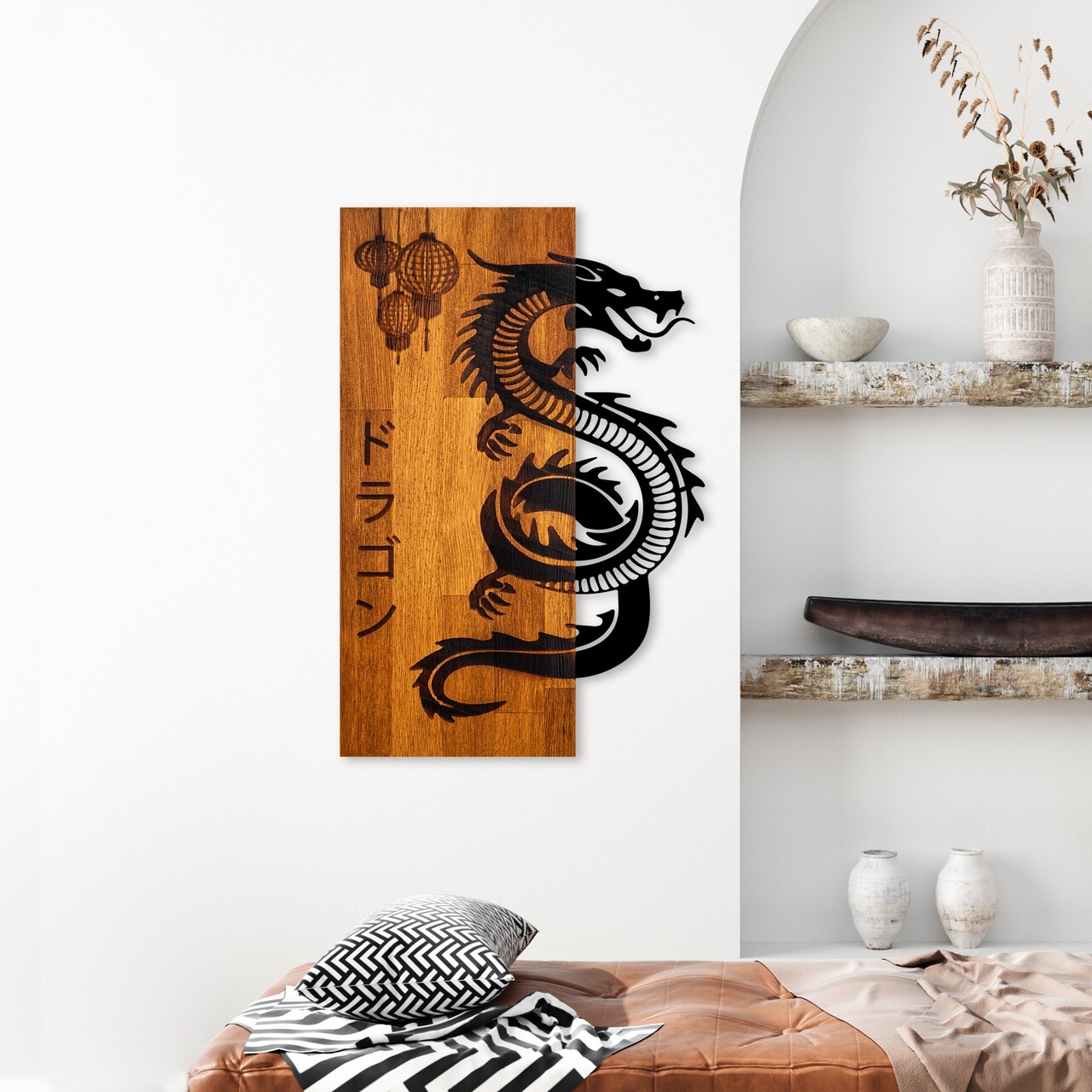 Decoratiune de perete, Dragon, Lățime: 40 cm Înălțime: 58 cm Adâncime: 3 cm, Nuc / Negru - view 2