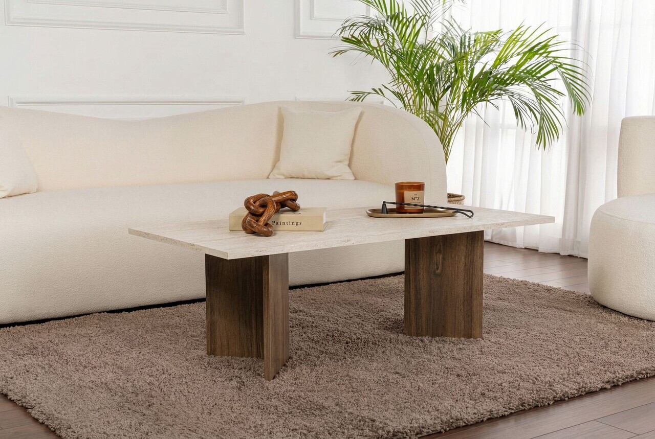 Masuta de cafea, Hanah Home, Sabin, 119x40x60 cm, PAL, Travertin / Nuc Venezia — imaginea 6