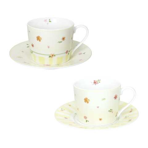Set 2 cesti cu farfurie pentru ceai, Polline Yellow, Brandani, D15x7 cm, 200 ml, portelan New Bone China