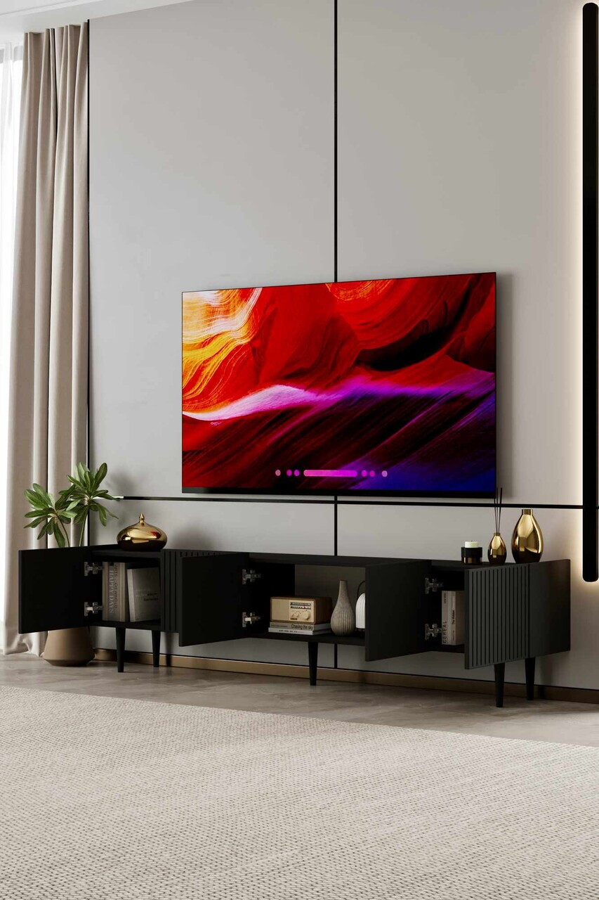 Comoda TV, Hanah Home, Capella 200, 200x50x29 cm, MDF, Negru - view 3