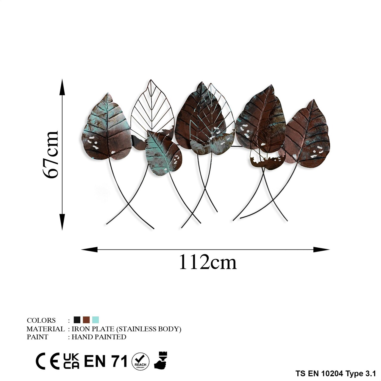 Decoratiune de perete, Casting Leaf 3, Metal, Dimensiune: 112 x 67 cm, Multicolor