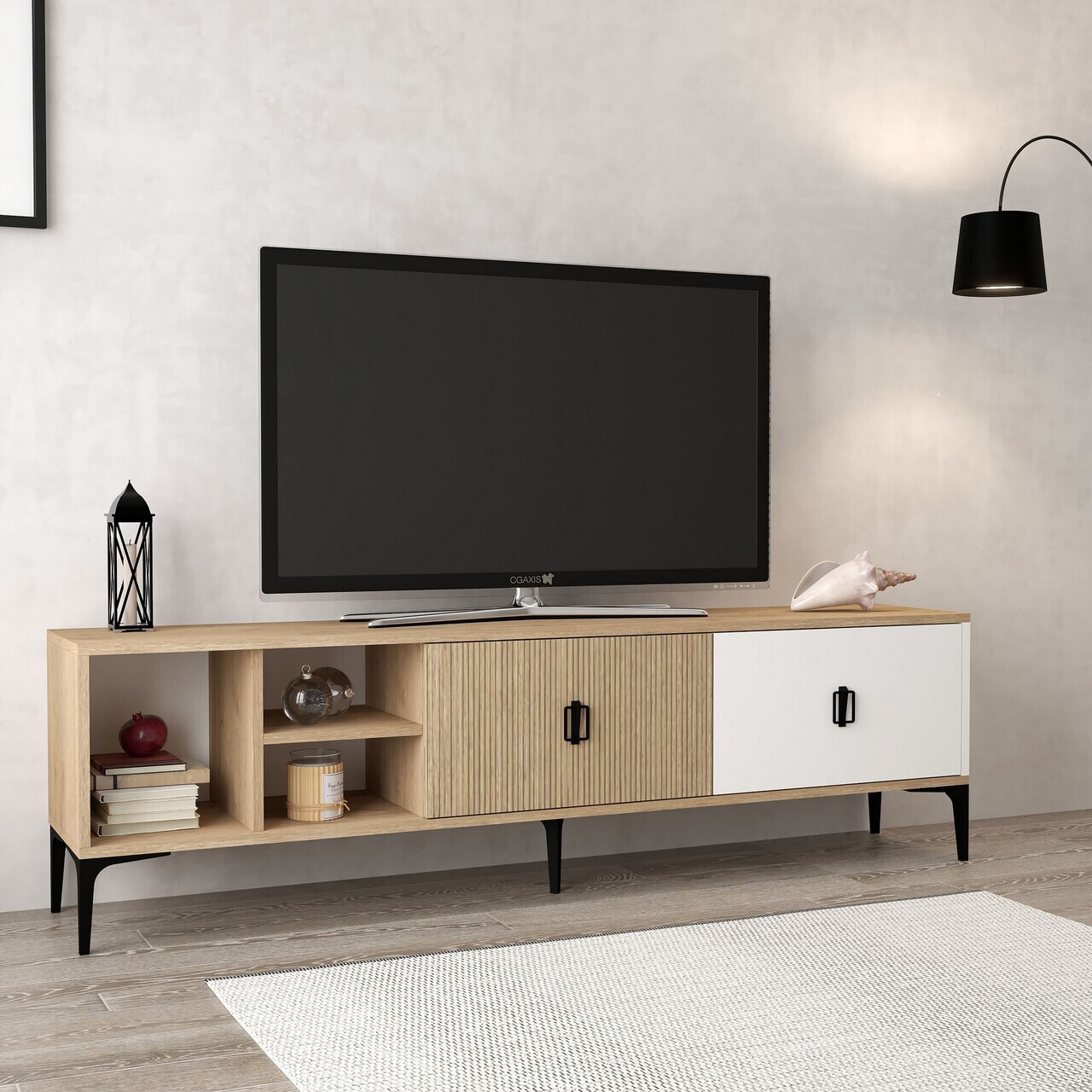Comoda TV, Hanah Home, Era 3806, 180x50x35 cm, PAL, Stejar / Alb — imaginea 4