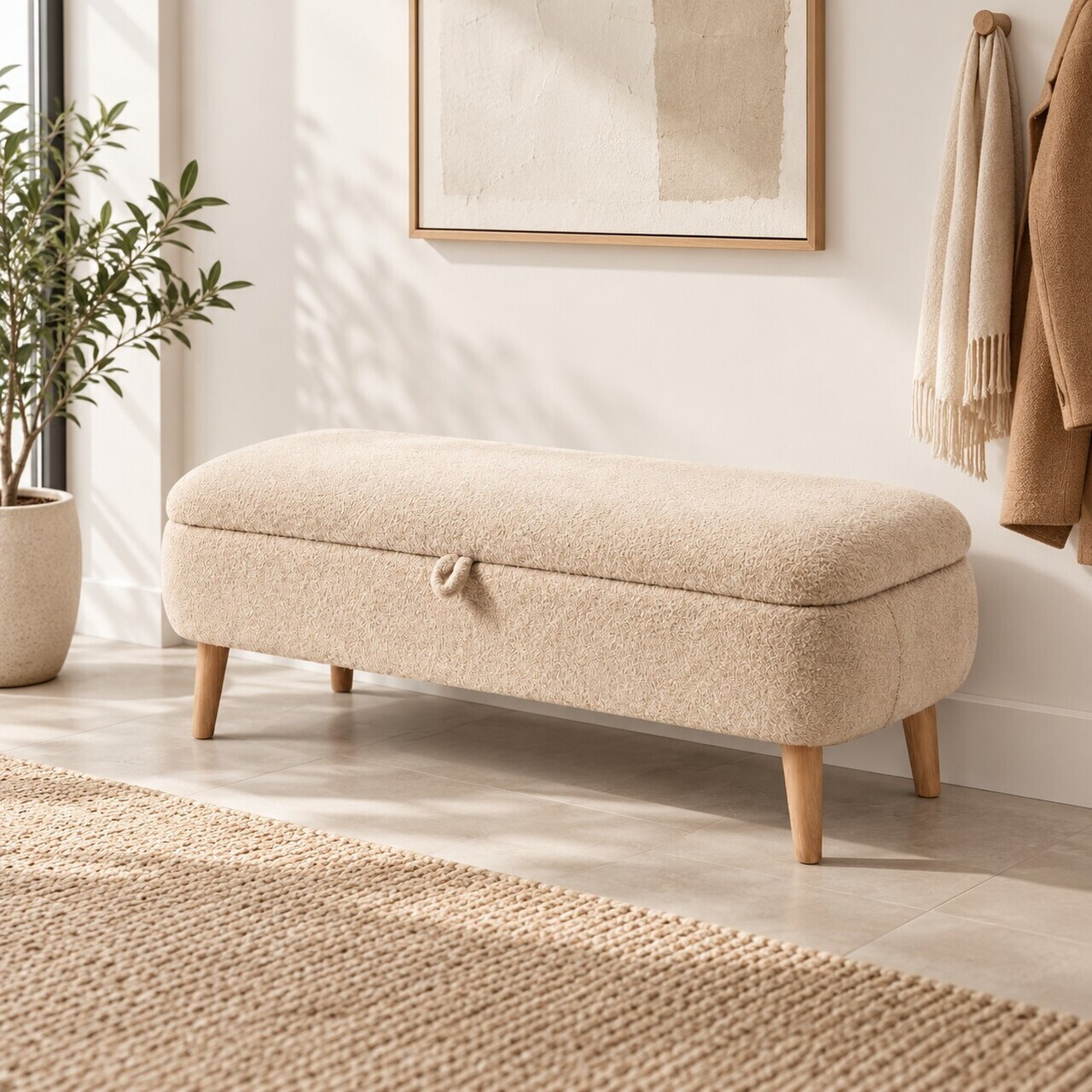 Banca, Hanah Home, Rena, 90x45x30 cm, Bej