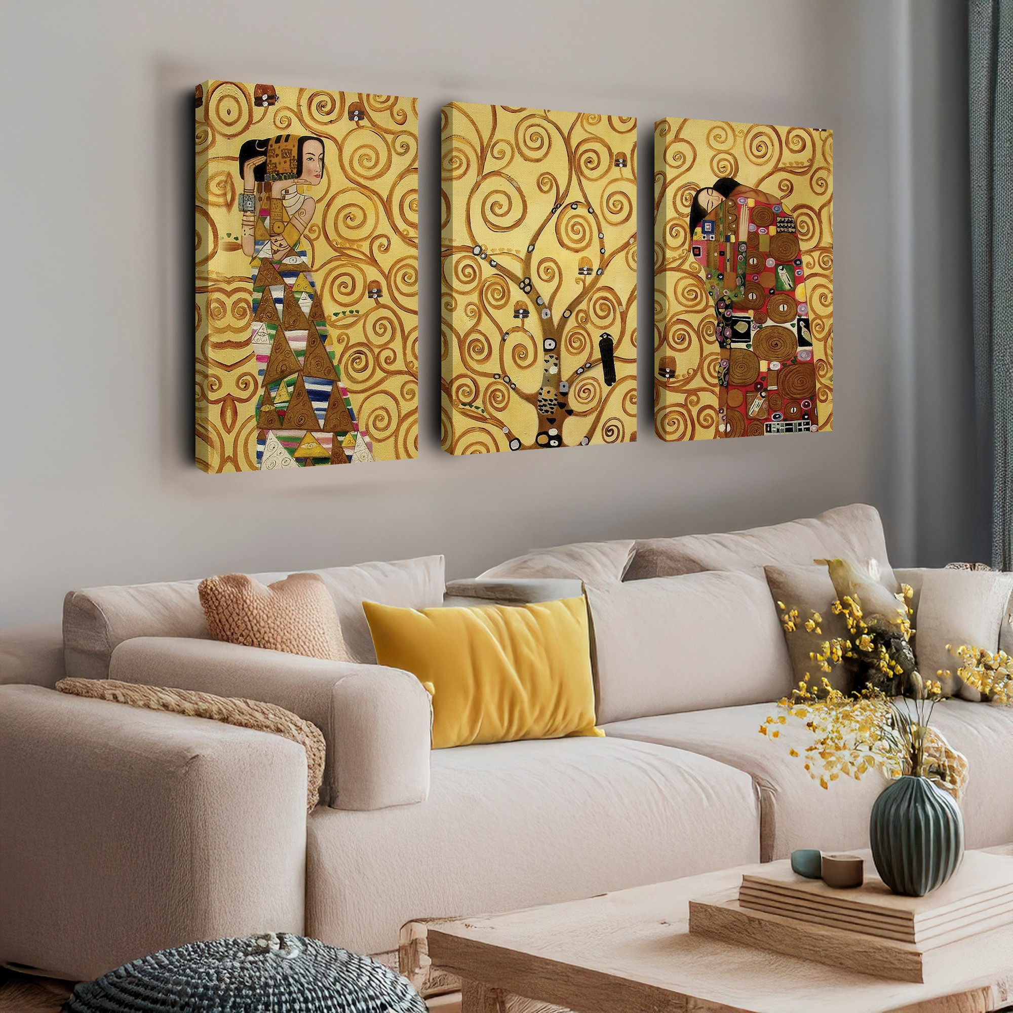 Tablou decorativ, 3PAN-CNV-3049, Dimensiune: 60 x 40 cm (3 bucăți), Multicolor