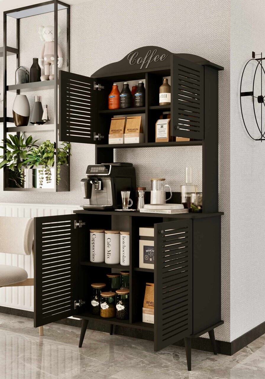 Dulap de bar pentru cafea, Hanah Home, Avior 90, 90x170x40 cm, MDF, Negru - view 3