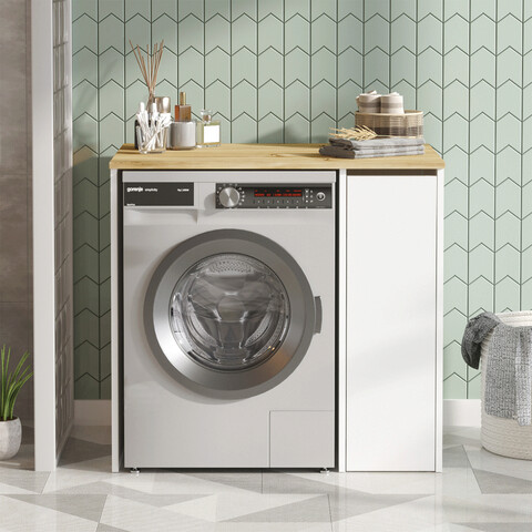 Dulap pentru masina de spalat Bedora, 93.5x60x88.3 cm, PAL, alb/natur