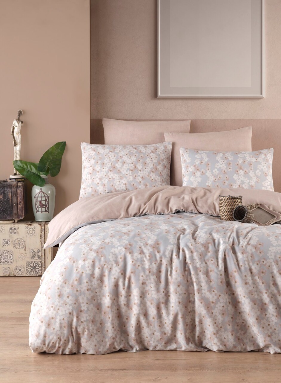 Lenjerie de pat dubla King (FR) 3 piese L'essentiel Maison Piti Yaprak 65% bumbac/35% poliester Roz prafuit