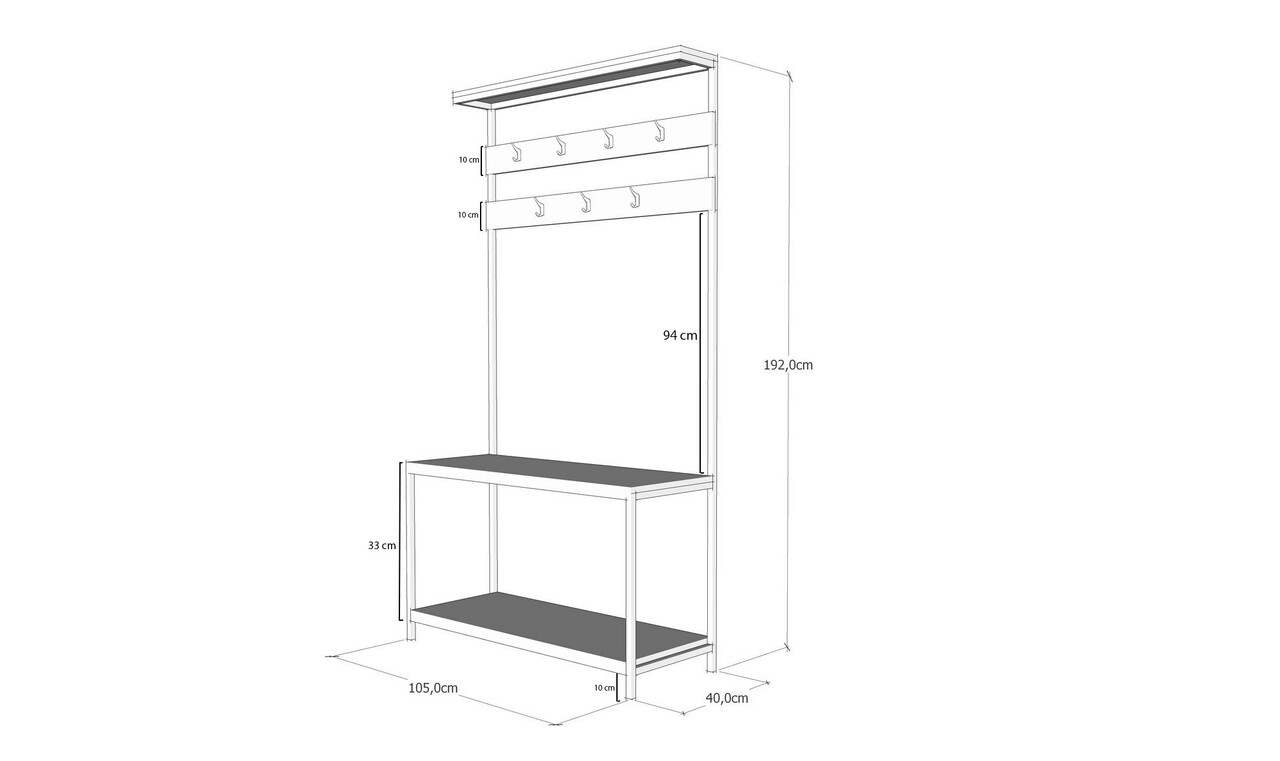 Cuier de perete, Kalune Design, Girne, 105x192x40 cm, Negru / Pin