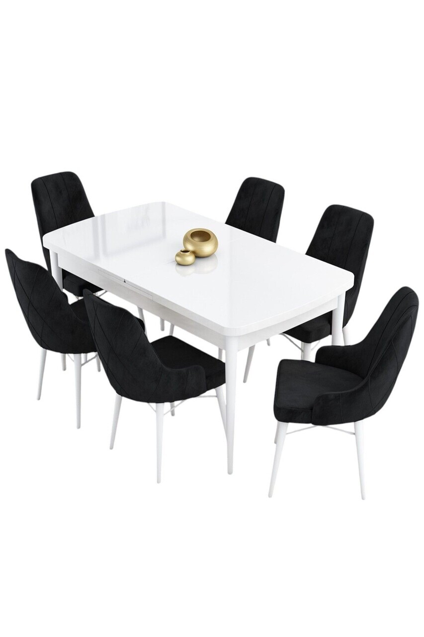 Set masa extensibila si scaune (7 piese), Hanah Home, Kar, Alb/Negru — imaginea 2