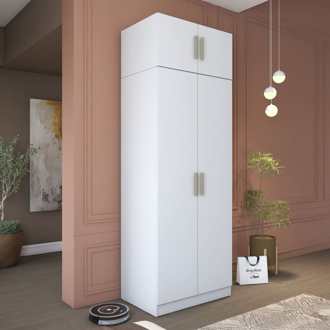 Dulap pentru haine, Hanah Home, BA209, 90x255x57.5 cm, PAL melaminat, Alb - view 2
