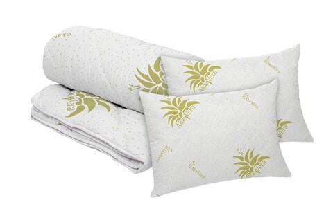 Set Aloe Vera Essence, 2 perne microfibra 50×70 cm si pilota matlasata 350g/mp, 180×200 cm 180x200 imagine 2022 by aka-home.ro