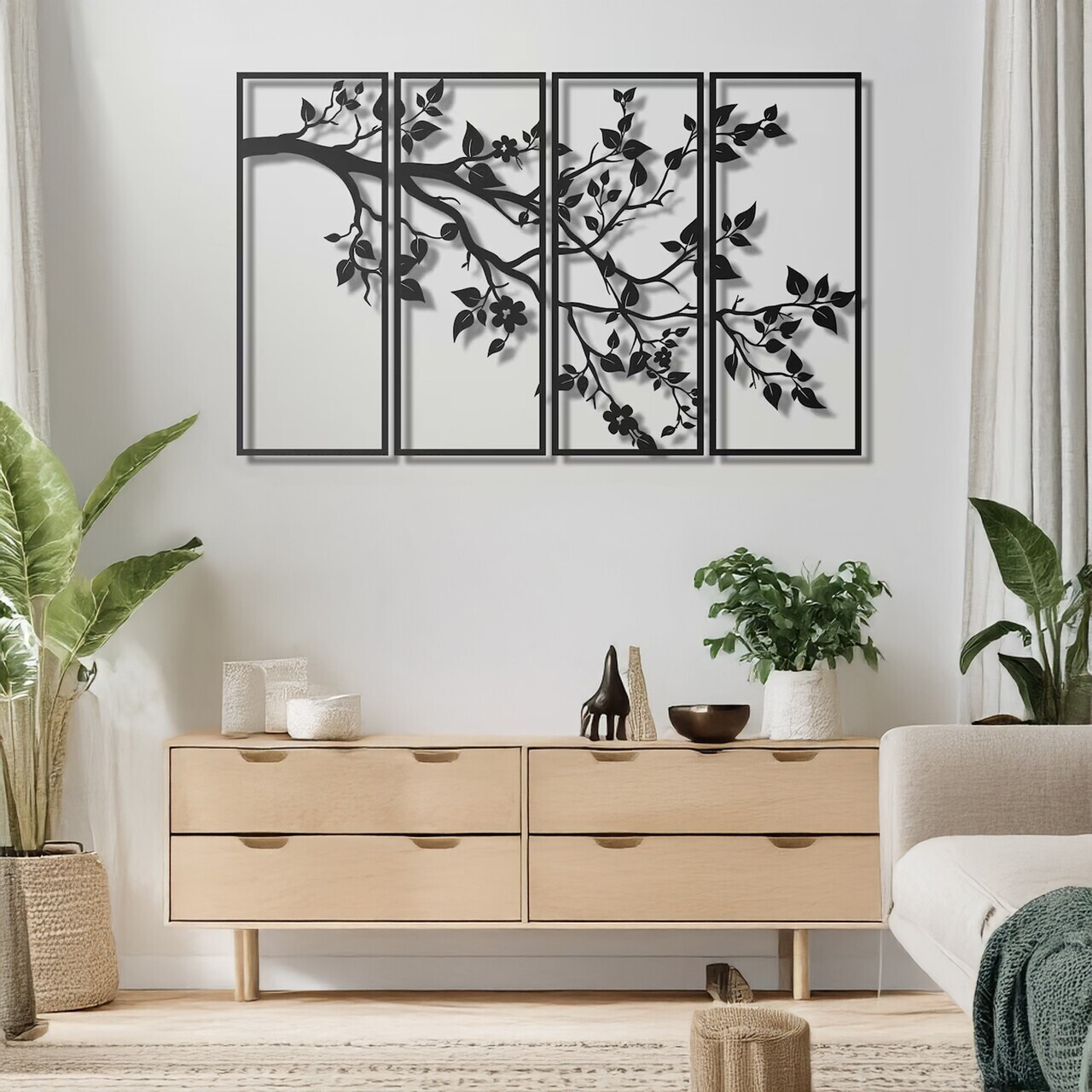 Set de accesorii decorative de perete din metal, DCV-1112-MT, Dimensiune: 20 x 50 cm (4 bucăți), Negru — imaginea 2
