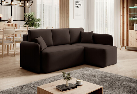 Coltar extensibil dreapta 3 locuri ELTAP, Hadson, 206x150x89 cm, lemn/poliester, maro inchis