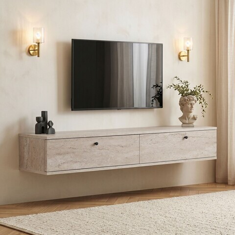 Comoda TV, Nordure, Ligne 160, 160x25x25 cm, Travertin