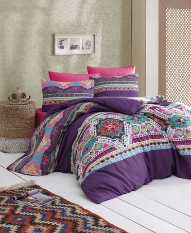 Lenjerie de pat dubla king (eu) (es), 3 piese, rug - fuchsia, eponj home, 65% bumbac/35% poliester