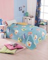 Cuvertura Single 155x200 cm, Good Dino - Green, EnLora Home, 65% bumbac/35% poliester