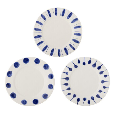 Set 3 farfurii intinse, Bloomingville, Linora, 28x3 cm, ceramica, albastru