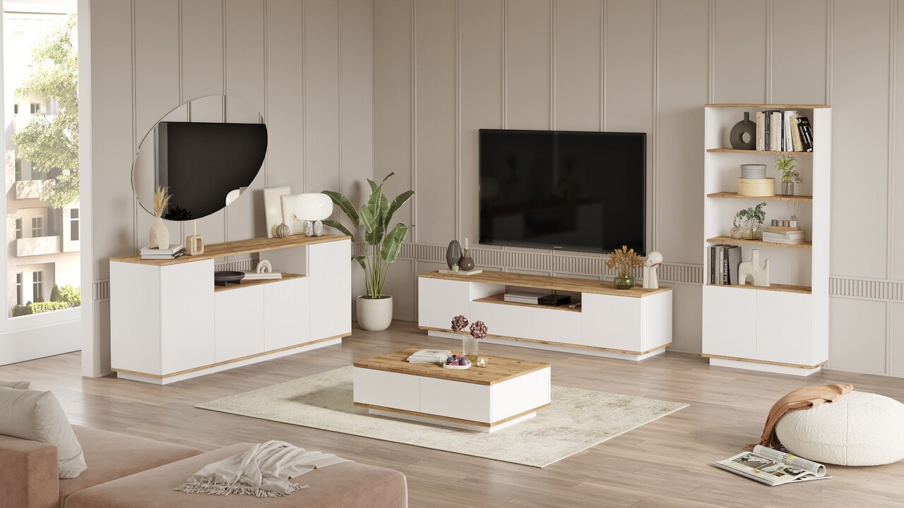 Set mobilier living, Hanah Home, Fr19-Aw, Pin Atlantic / Alb - imagine 6