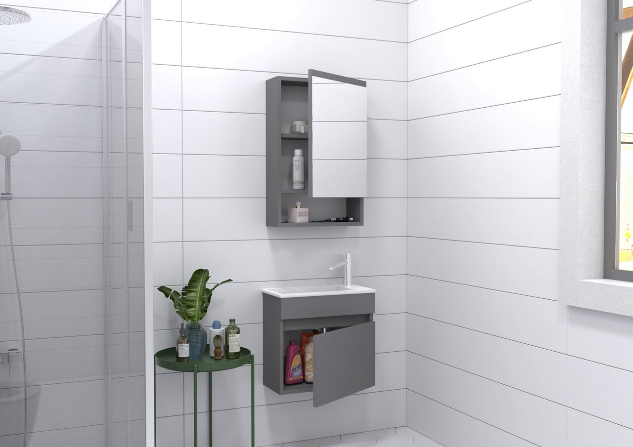 Set mobilier de baie (2 piese), Hanah Home, Pıccolo 50, Gri Mat - view 4