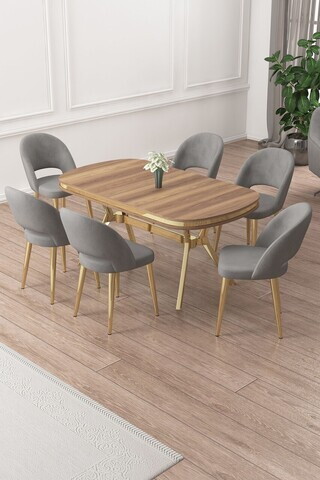 Set masa si scaune (7 piese), Hanah Home, Jita, Caspian / Auriu / Gri