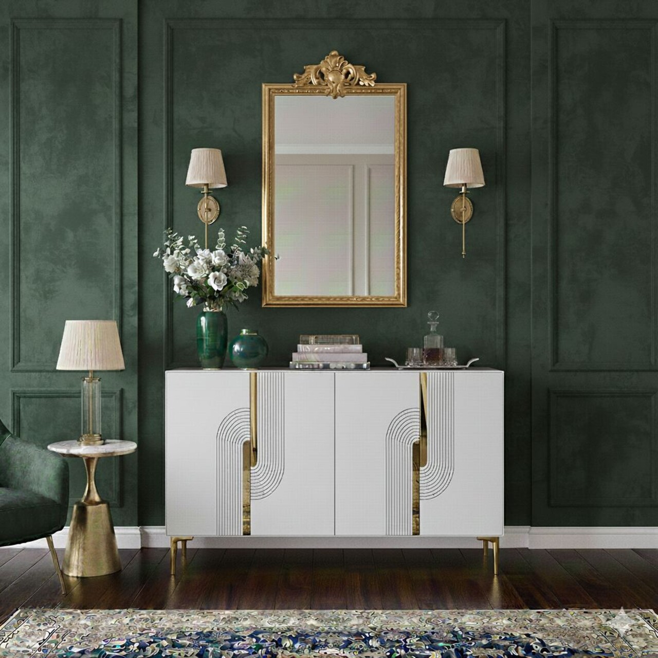 Consola, Hanah Home, Meyra 120, 120x75x32 cm, Alb/Auriu - view 4