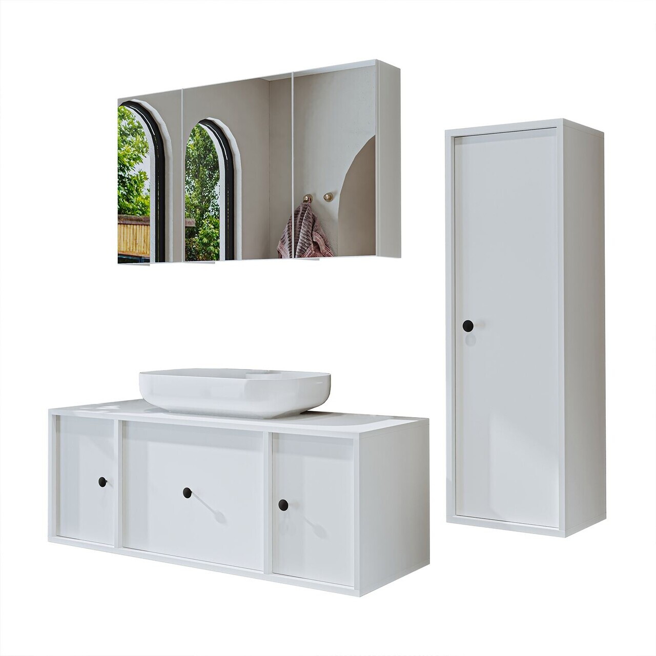 Set Dulap de Baie cu Chiuvetă și Oglindă (3 Piese), Hanah Home, 2571, MDF, Alb — imaginea 6