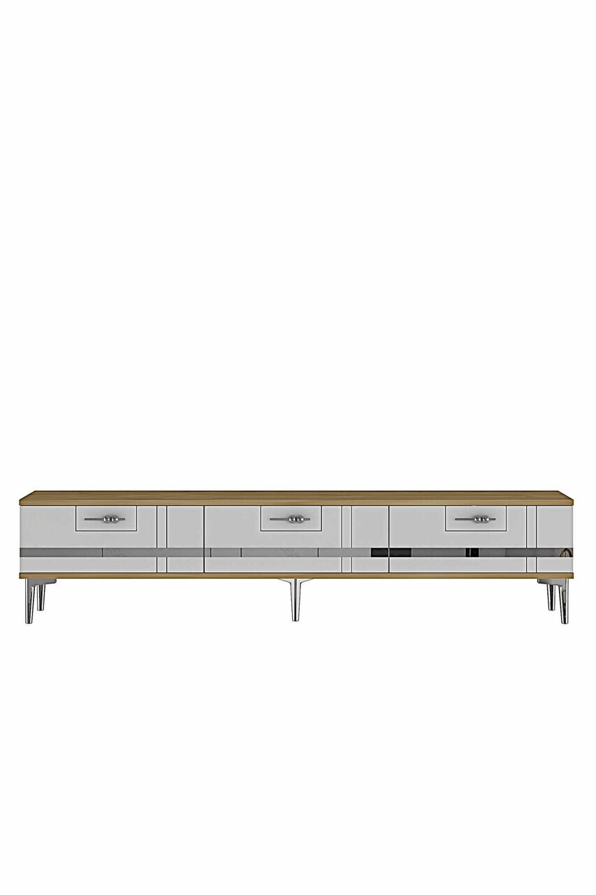 Comoda TV, Hanah Home, Ilay, 180x41x30 cm, Stejar Safir / Alb / Argintiu — imaginea 5