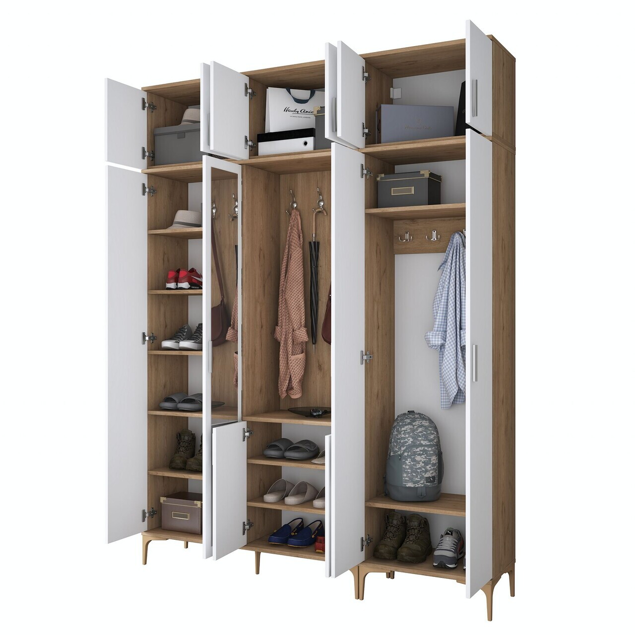 Cuier de perete, Hanah Home, EA155, 180x240x37.5 cm, PAL melaminat, Nuc/Alb - view 10