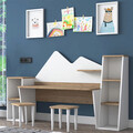 Set birou si 2 taburete pentru copii Bubble, Pakoworld, 180x45x93.5 cm, PAL melaminat, alb/maro