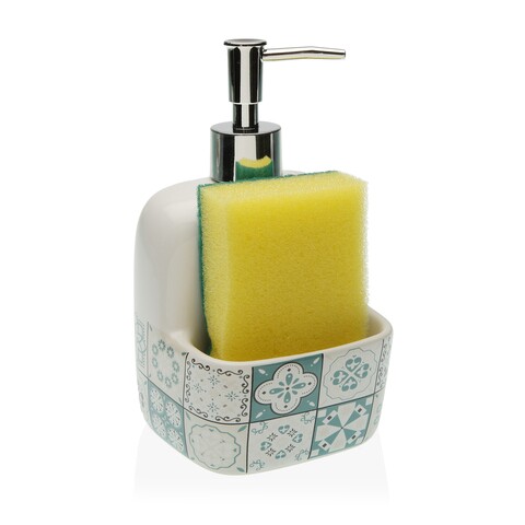 Dozator pentru detergent de vase cu suport burete mosaic mint, versa, 9.4x17.8 cm, ceramica